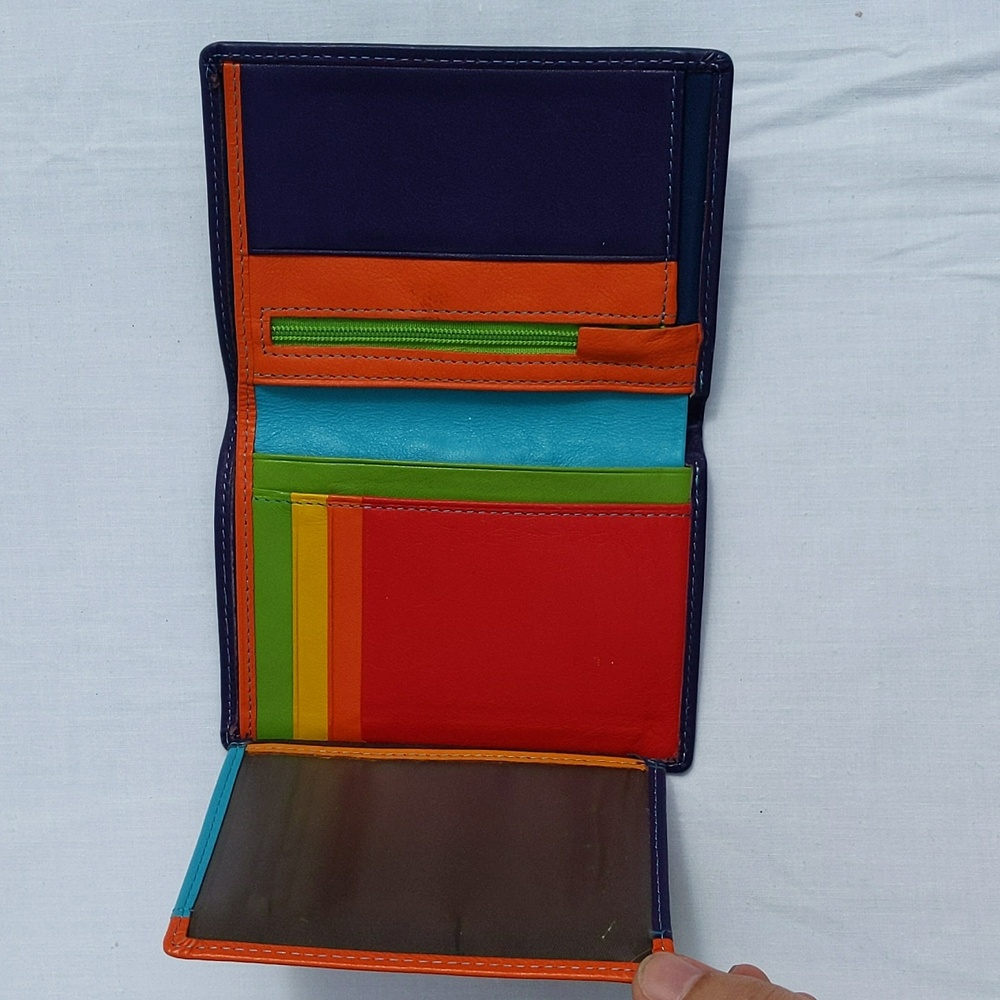 Vera Pelle Purple Multicolor Tri-fold Wallet - Picture 6 of 11